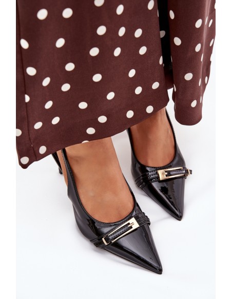 Lacquered High Heels With Gold Buckle Black Vivae