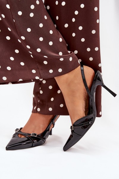 Patent Court Shoes With Open Heel And Straps Black Ravira