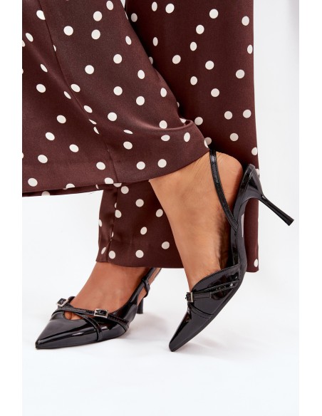 Patent Court Shoes With Open Heel And Straps Black Ravira