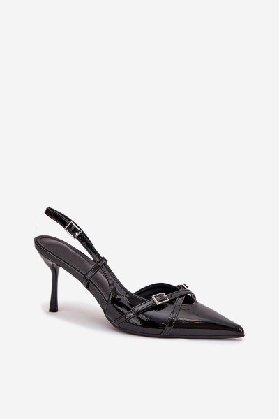 Patent Court Shoes With Open Heel And Straps Black Ravira 2