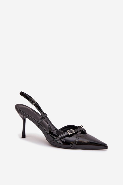 Patent Court Shoes With Open Heel And Straps Black Ravira
