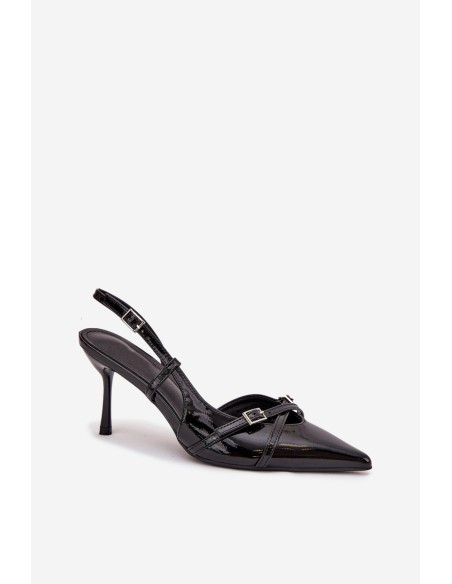 Patent Court Shoes With Open Heel And Straps Black Ravira