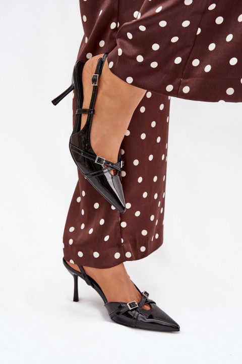 Patent Court Shoes With Open Heel And Straps Black Ravira