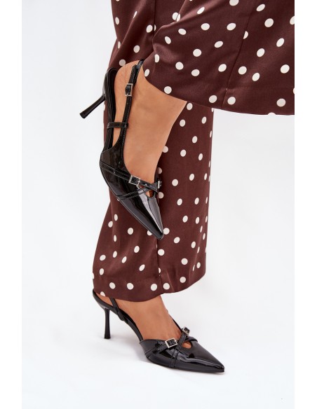 Patent Court Shoes With Open Heel And Straps Black Ravira