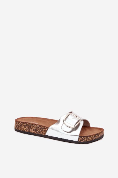 Women's Cork Platform Slippers With Buckle Silver Vianara 2