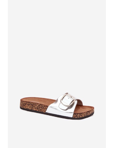 Women's Cork Platform Slippers With Buckle Silver Vianara