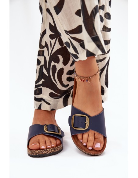 Women's Sandals On Cork Platform With Buckle Blue Vianara