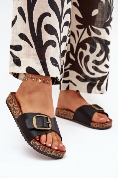 Women's sandals on cork platform with buckle black Vianara