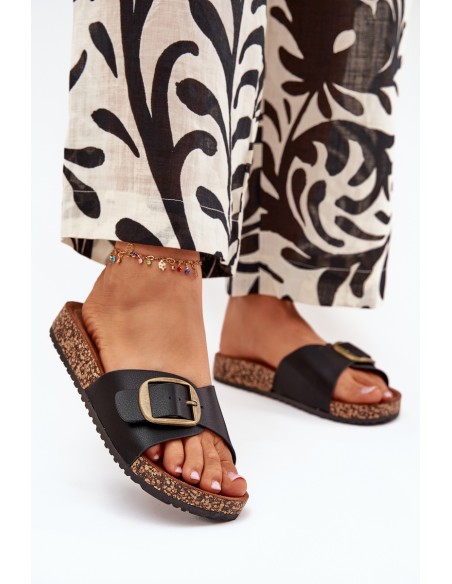 Women's sandals on cork platform with buckle black Vianara
