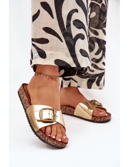 Women Sandals On Cork Platform With Buckle Golden Vianara