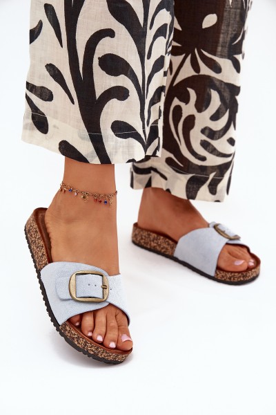 Women's Slippers With Buckle On Cork Platform Blue Zavira