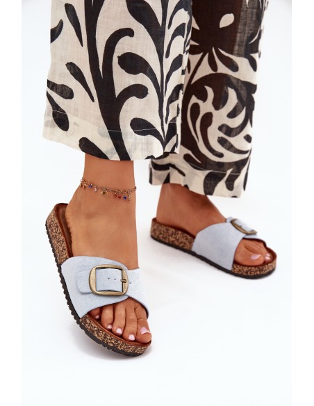 Women's Slippers With Buckle On Cork Platform Blue Zavira