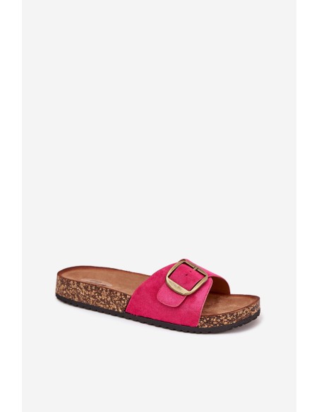 Women's sandals with buckle on cork platform fuchsia Zavira