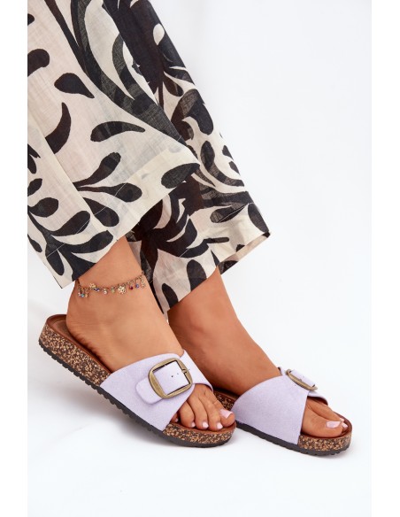 Women's Slippers With Buckle On Cork Platform Lilac Zavira