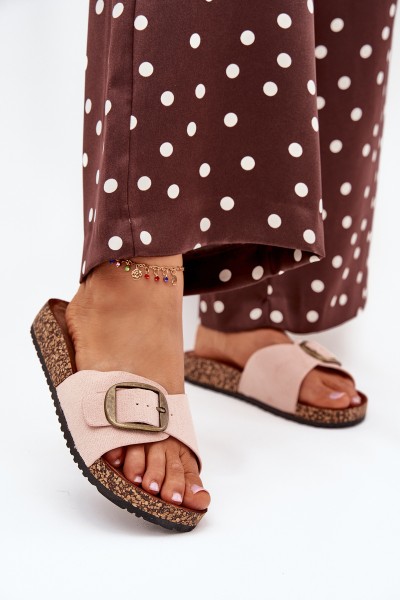 Women's sandals with buckle on cork platform pink Zavira