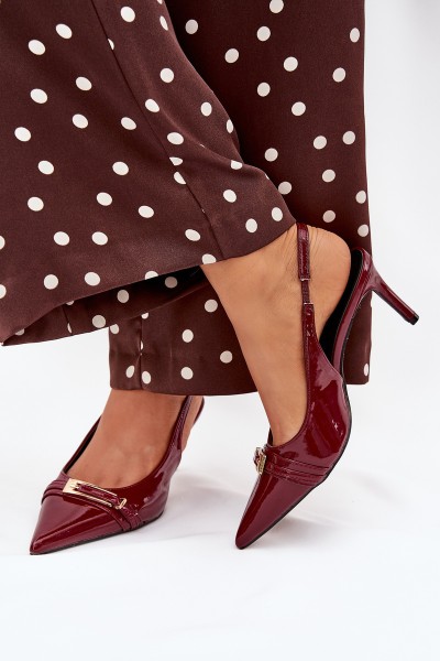 Lacquered Stiletto Heels With Gold Buckle Bordeaux Vivae