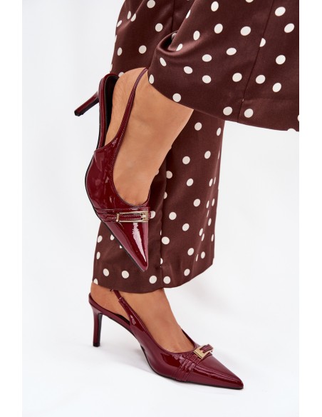 Lacquered Stiletto Heels With Gold Buckle Bordeaux Vivae