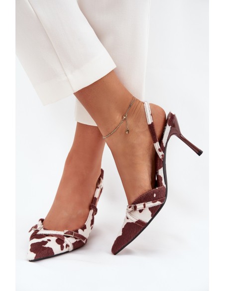 Pumps With Open Heel And Straps Patches White-Brown Ravira