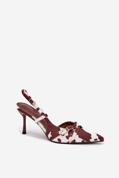 Pumps With Open Heel And Straps Patches White-Brown Ravira 2