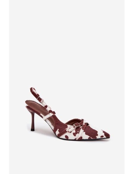 Pumps With Open Heel And Straps Patches White-Brown Ravira