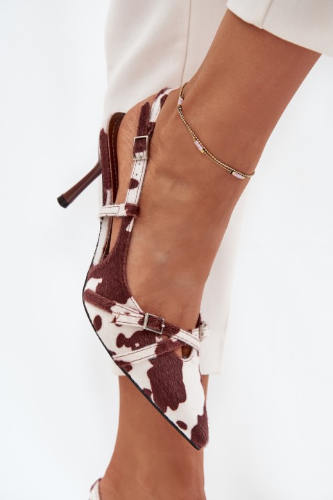 Pumps With Open Heel And Straps Patches White-Brown Ravira