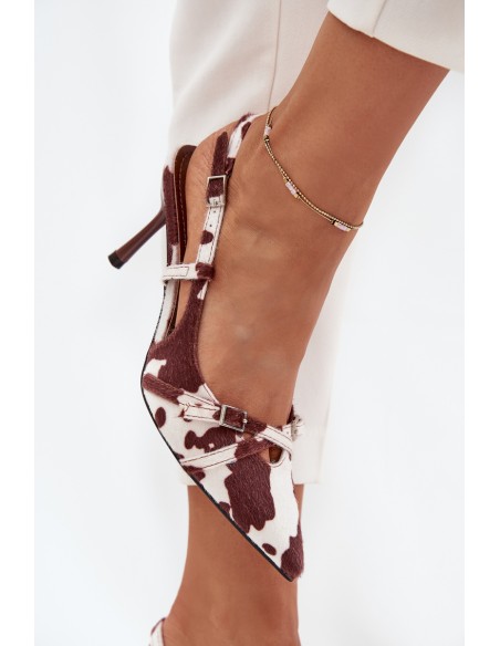 Pumps With Open Heel And Straps Patches White-Brown Ravira