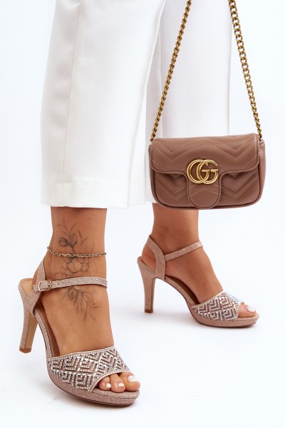 Embellished High Heel Sandals D&A MR1038-44 Pink Gold 2