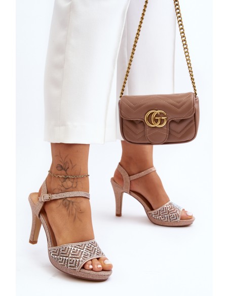 Puošnios aukštakulnės basutės D&A MR1038-44 rausvos aukso spalvos