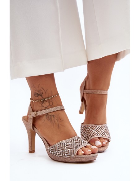 Embellished High Heel Sandals D&A MR1038-44 Pink Gold