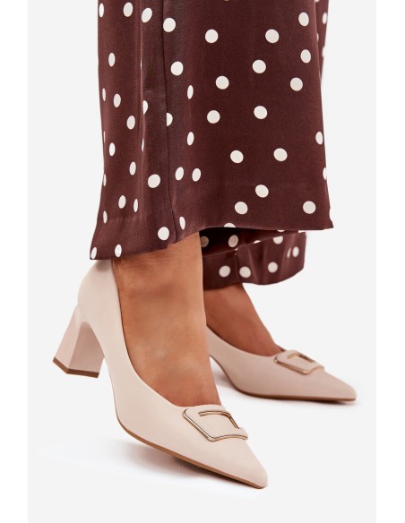Heels With Decorative Buckle Beige Seriva