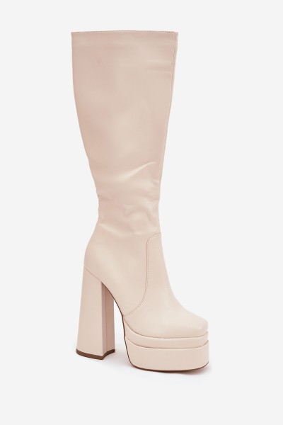 Warm women's ankle boots on a heel and platform light beige Lysara 2