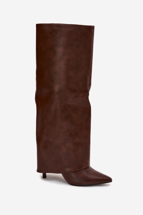 Insulated Stiletto Boots With Folded Shaft Chocolate Tamonia