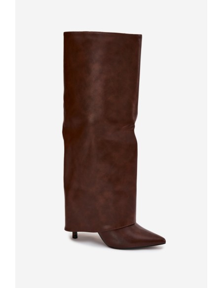 Insulated Stiletto Boots With Folded Shaft Chocolate Tamonia