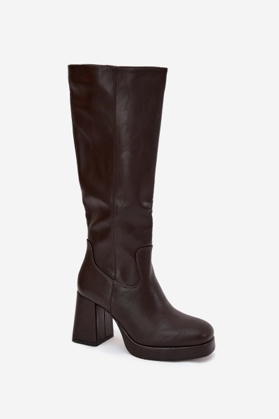 Women's Knee-High Boots With Zipper Heel Chocolate Selvia 2