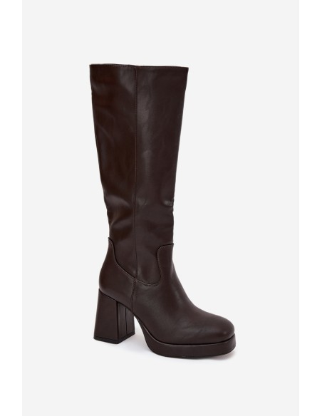 Women's Knee-High Boots With Zipper Heel Chocolate Selvia