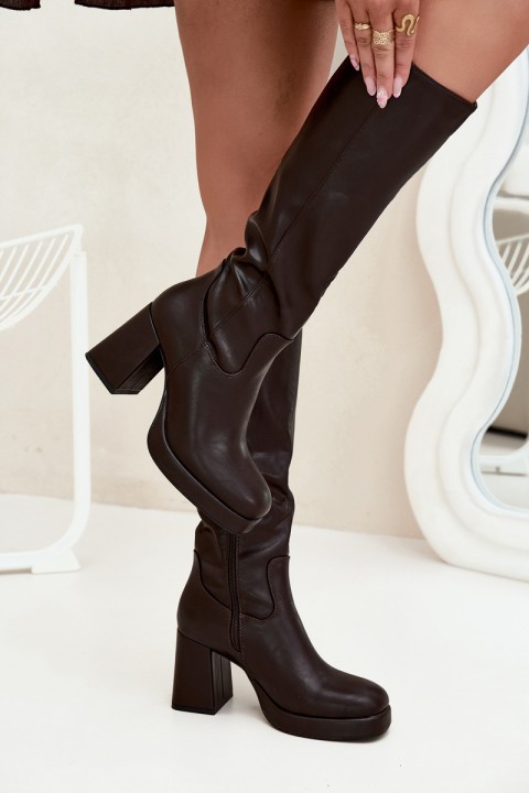Women's Knee-High Boots With Zipper Heel Chocolate Selvia
