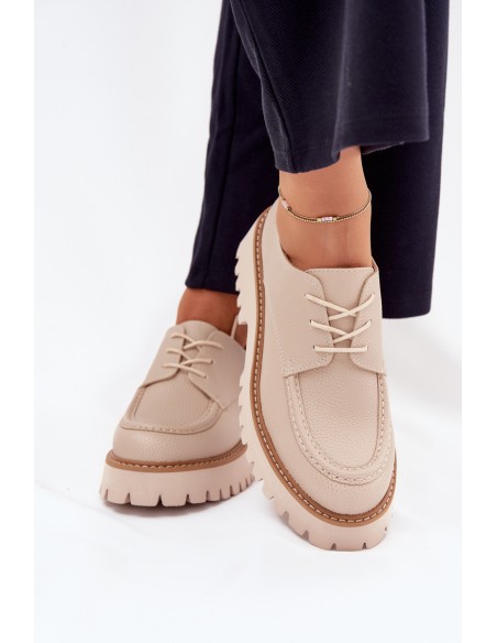 Ladies Lace-Up Moccasins Big Star NN274053 Beige