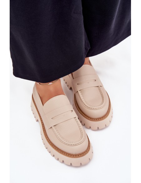 Ladies Moccasins On Platform And Flat Heel Big Star NN274050 Beige
