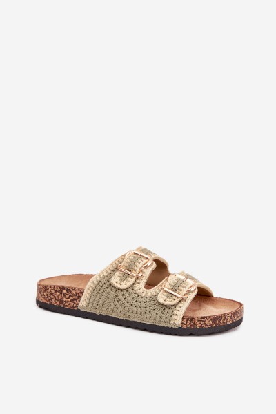 Crochet Women's Sandals With Golden Buckles Green Fenira 2