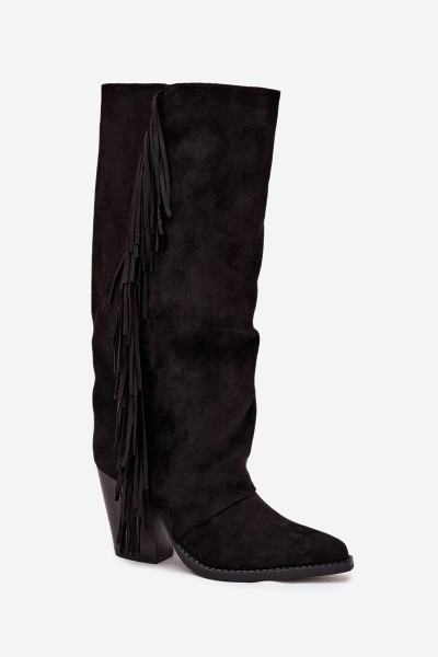 Women's Cowboy Boots With Fringes On A Heel Black Tivara 2