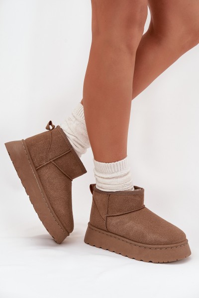 Moteriški sniego batai su platforma, pašiltinti kailiu ir chaki spalvos „Vesirae“