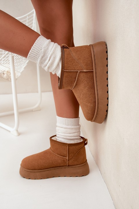 Women's Snow Boots On Platform Insulated With Fur Camel Vesirae