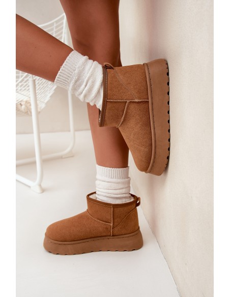 Women's Snow Boots On Platform Insulated With Fur Camel Vesirae