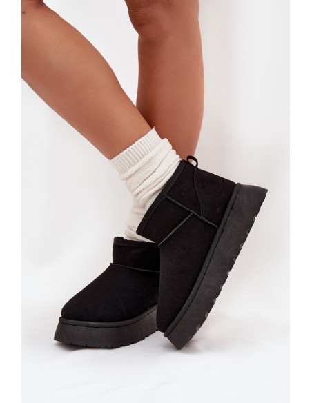 Moteriški sniego batai su platforma, pašiltinti su kailiu, juodi „Vesirae“