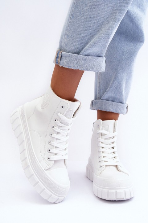 Odiniai dygsniuoti sportbačiai su raišteliais Big Star MM274624 balti