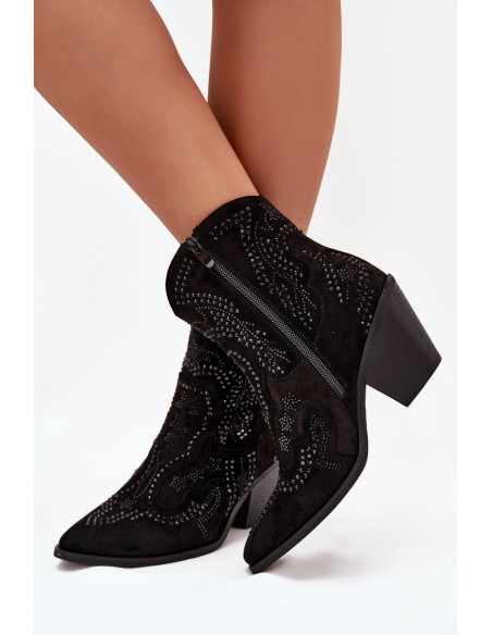 Insulated Women's Cowboy Ankle Boots With Decoration Black Lelira