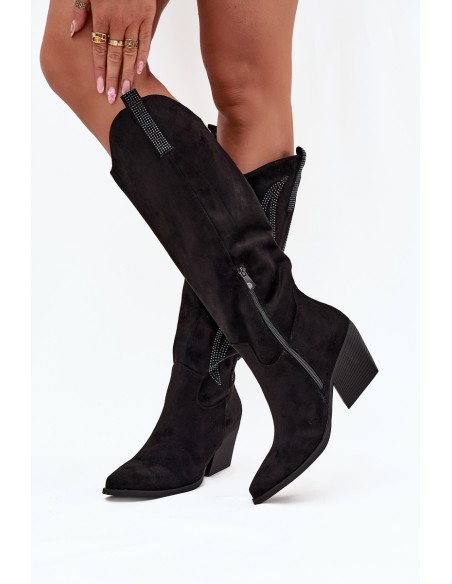 Women's Cowboy Boots With Decoration On Heel Black Jovina