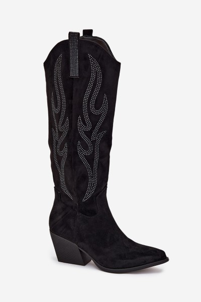 Women's Cowboy Boots With Decoration On Heel Black Jovina 2