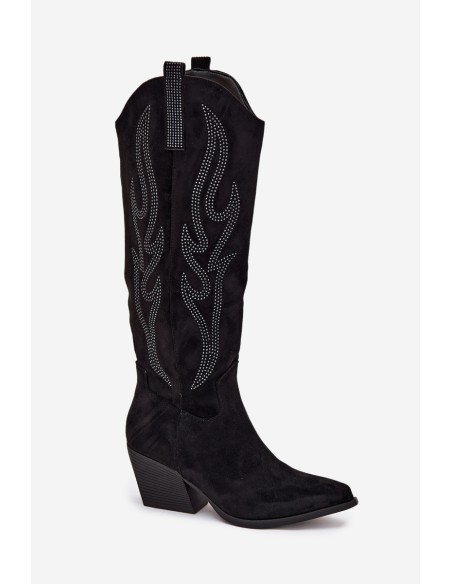 Women's Cowboy Boots With Decoration On Heel Black Jovina