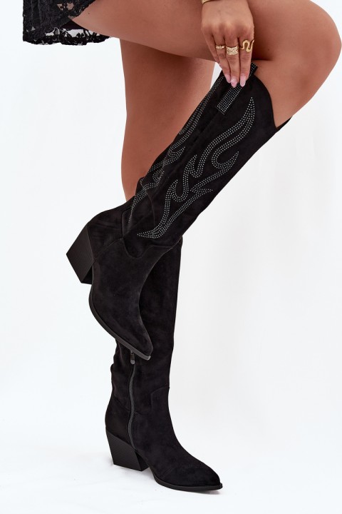Women's Cowboy Boots With Decoration On Heel Black Jovina